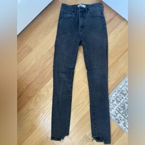 Black Distressed Bottom Abercrombie & Fitch High Rise Super Skinny Ankle Jean